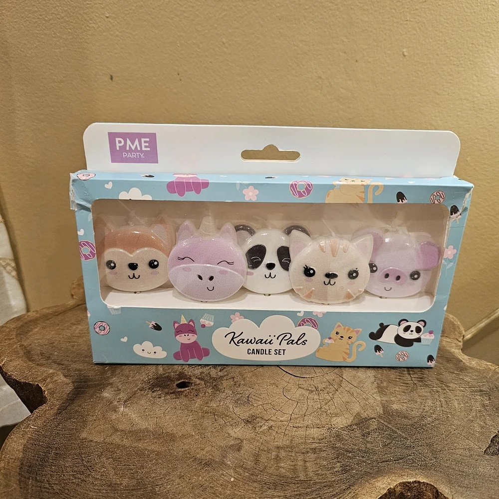Recollections Pink Sparkly Butterflies & Kawaii Pals Candle Set - Pink and White